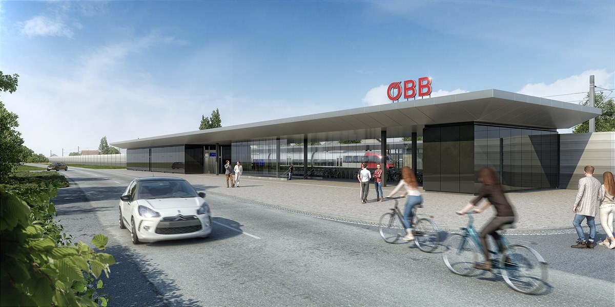 3D-Darstellung eines Bahnhofes der ÖBB