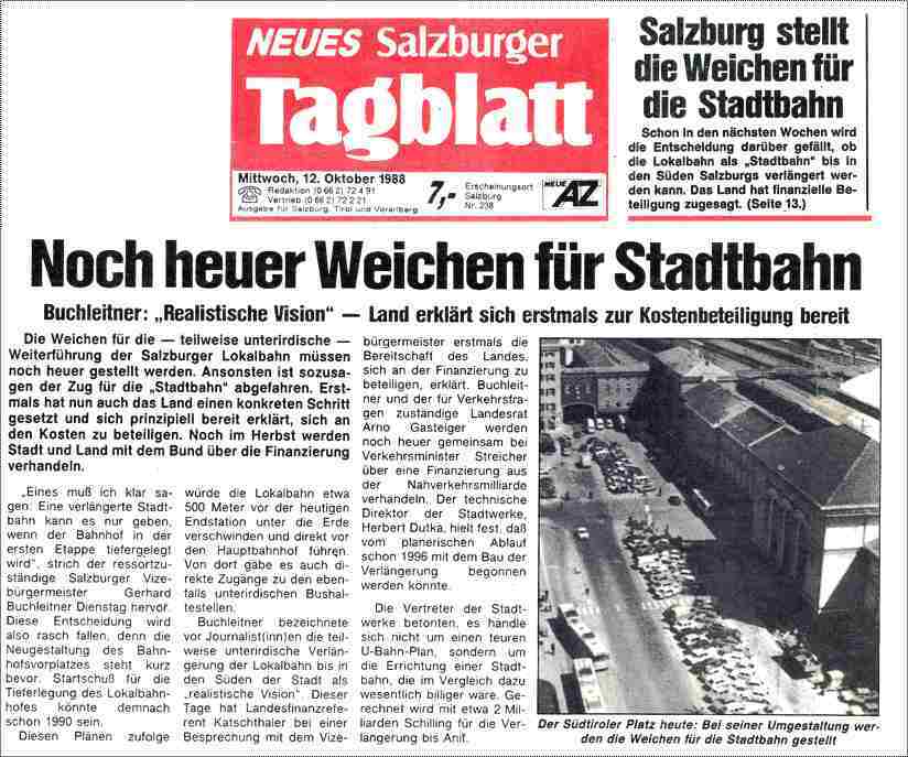 Noch heuer Weichen für Stadtbahn 12. Oktober 1988