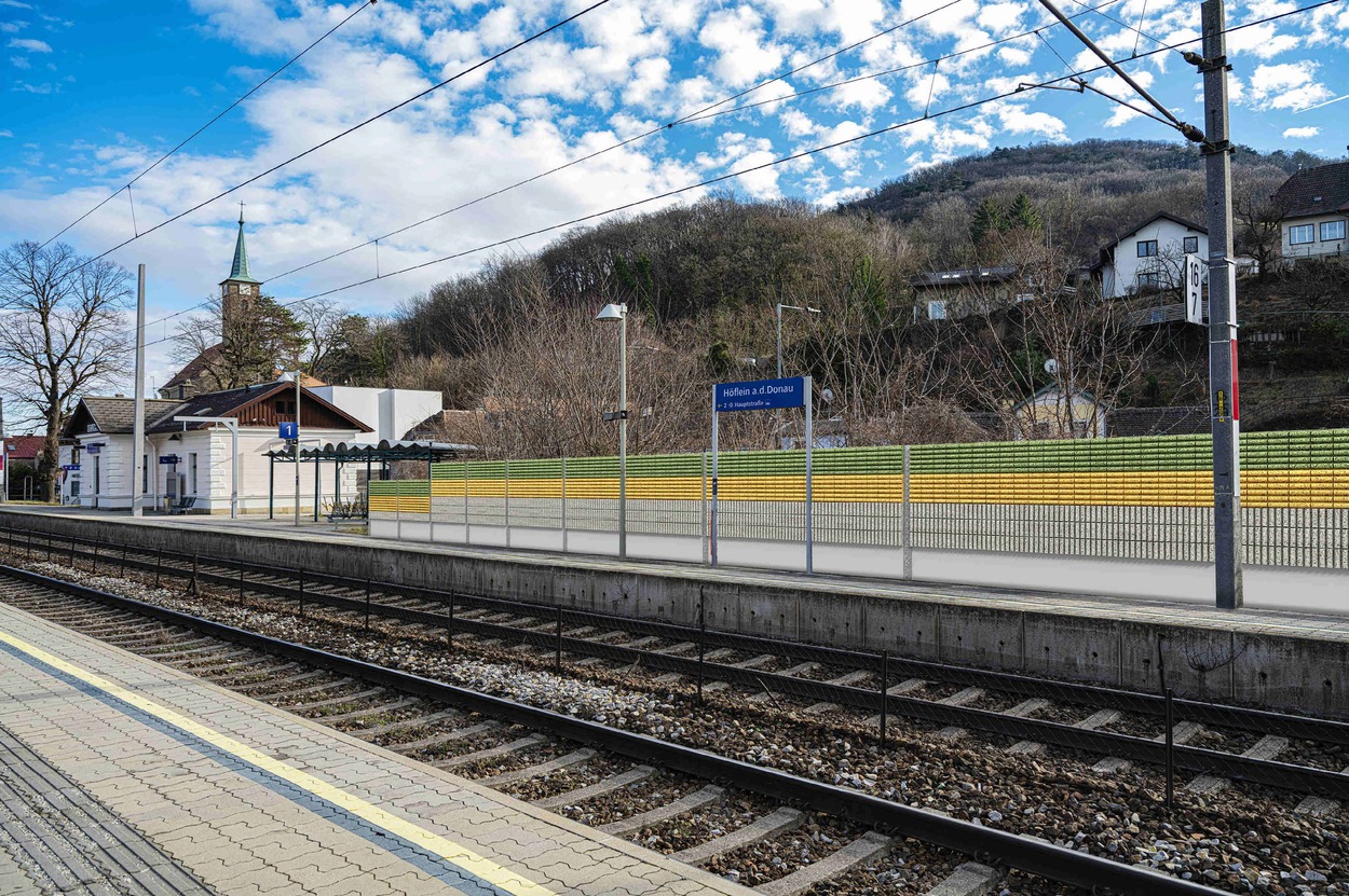 Bahnhof Höflein an der Dona Fotomontage Lärmschutzmaßnahmen