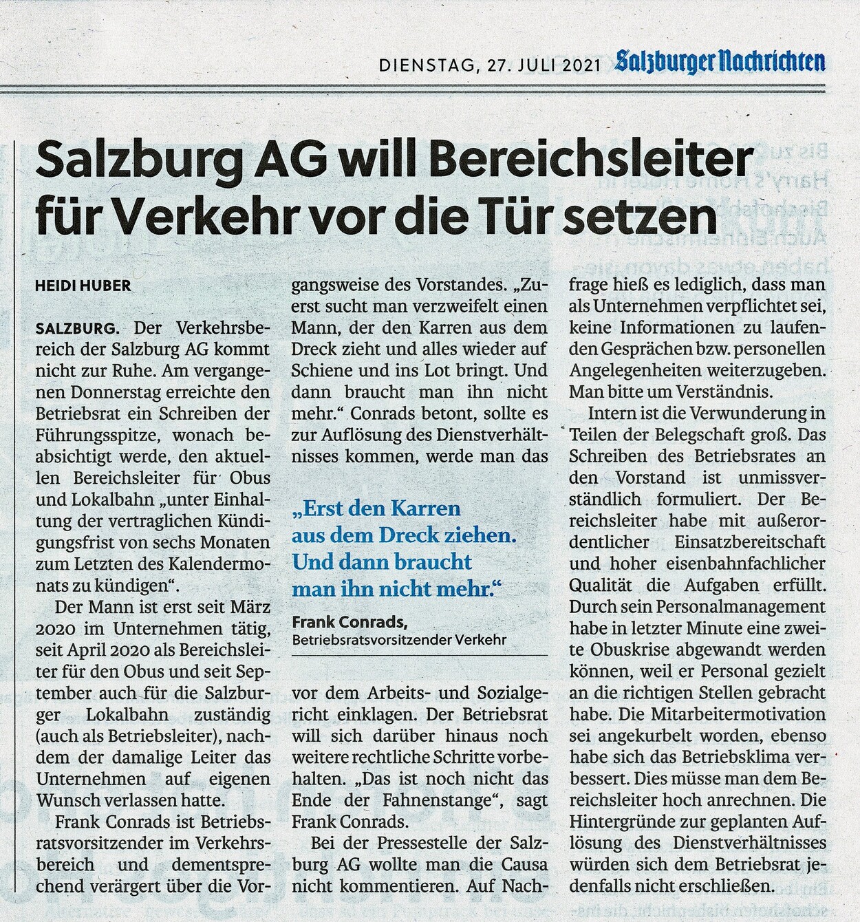 SN-Artikel Salzburg AG will Bereichsleiter für Verkehr vor die Tür setzen