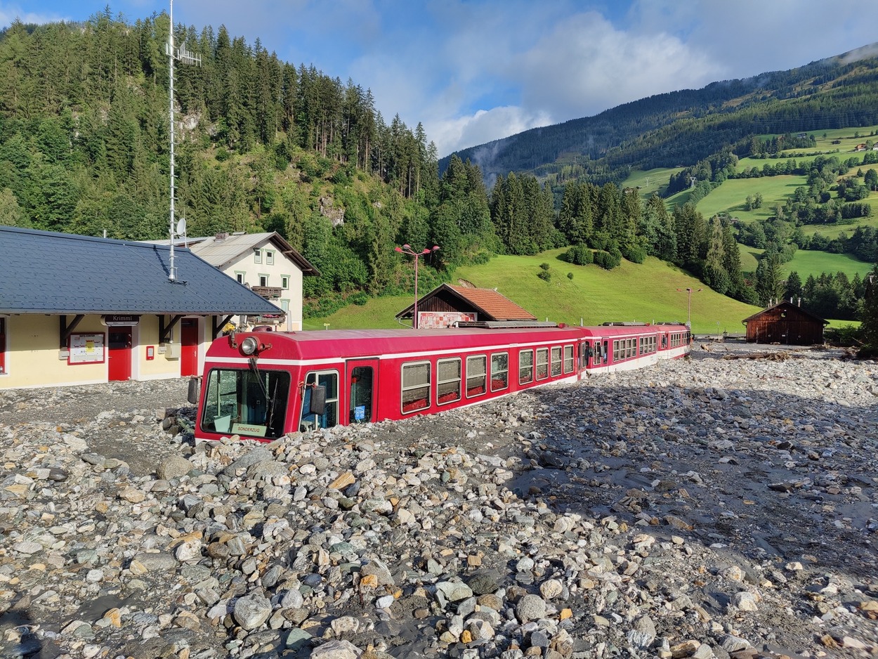 Pinzgauer Lokalbahn - Hochwasser und Mure 2021 im Bereich Bahnhof Krimml (LK)